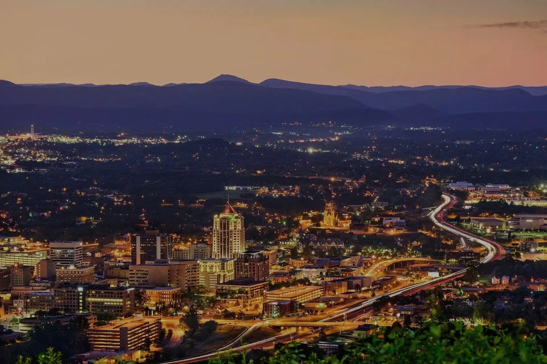 Roanoke skyline at dusk